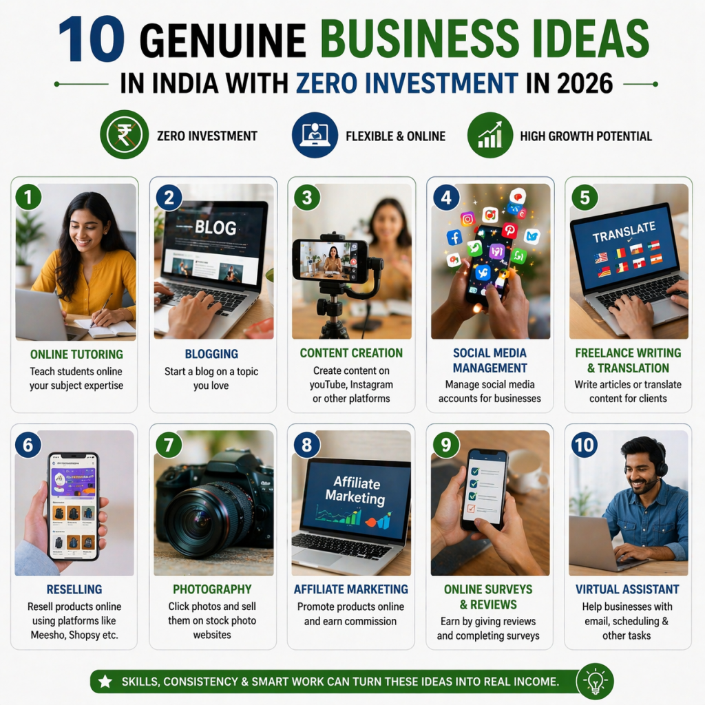 Business Ideas in 2026 with zero investment